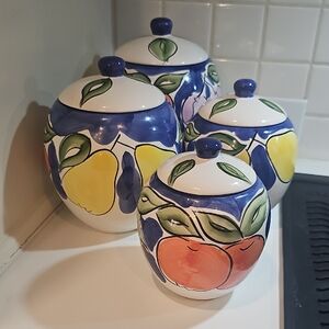 Tutti Frutti 80's Mediterranean Colorful Fruit Design Ceramic Canister Set Of 4